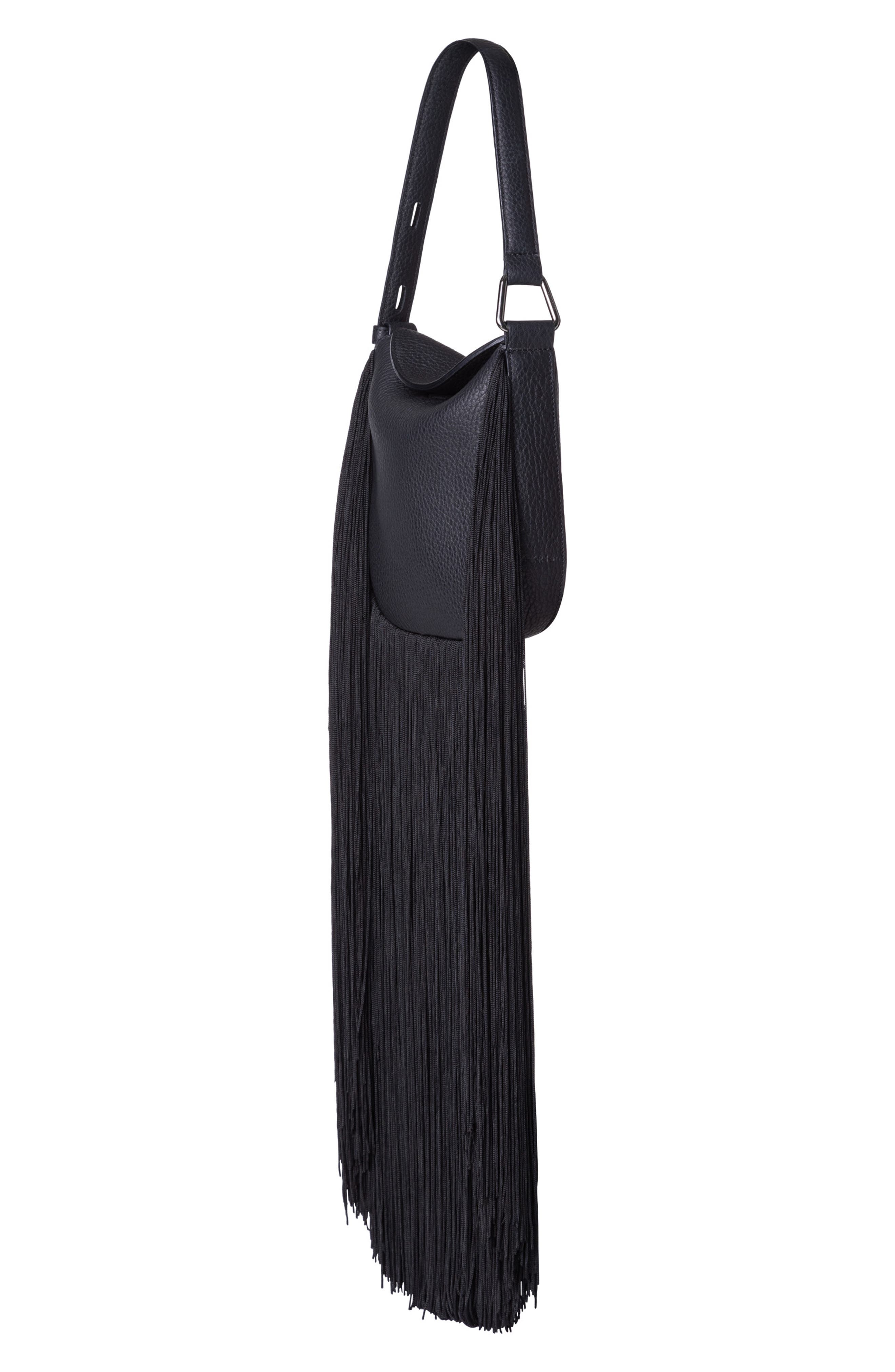 Akris Mini Anna Fringe Leather Hobo Bag, Alternate, color, 