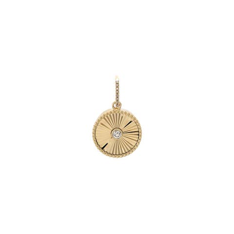 Diamond Bezel Ridged Disc Charm 14K