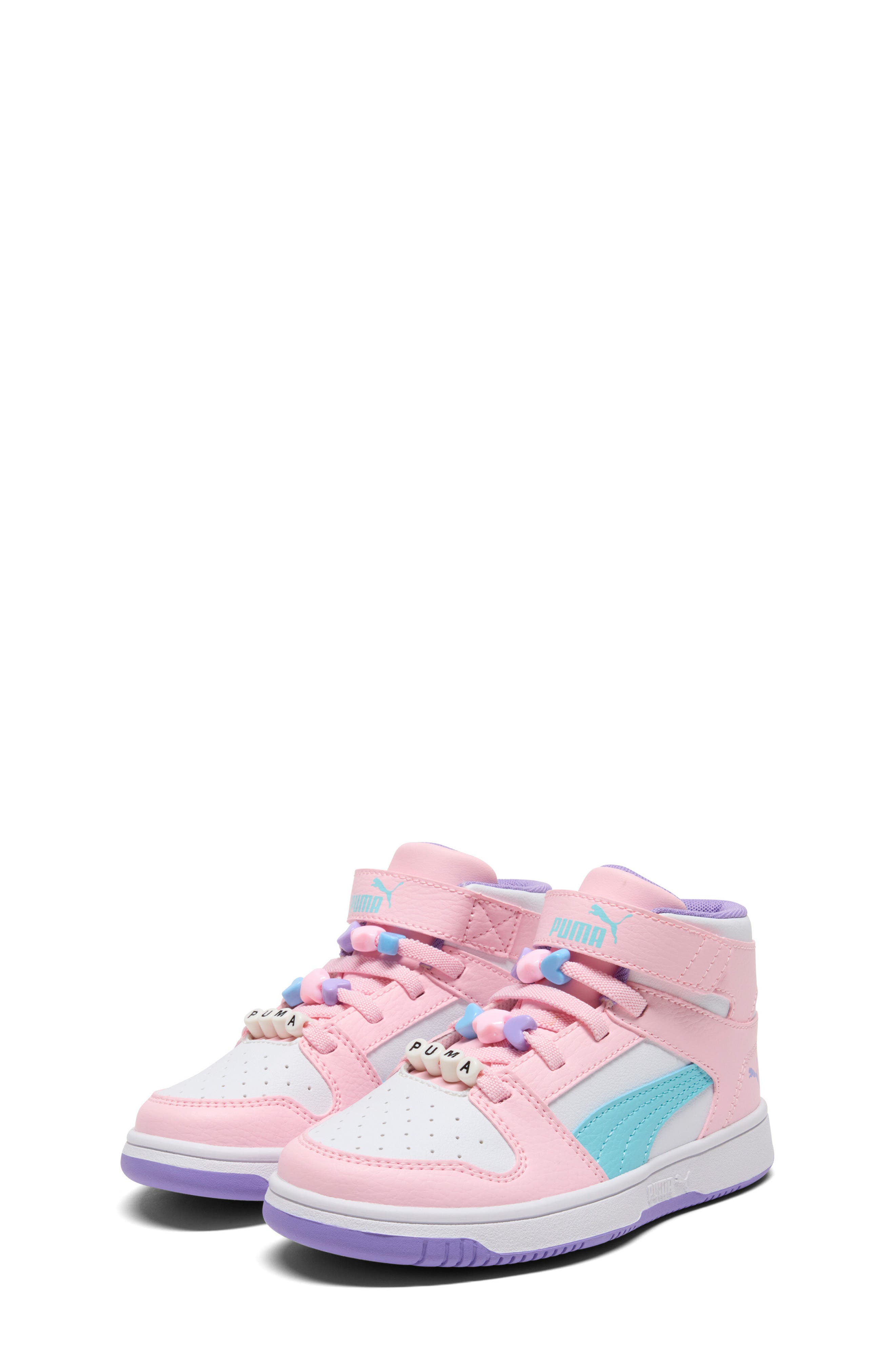 PUMA Kids' Rebound Layup High Top Sneaker, Main, color, Puma White/ Pink/ Aqua