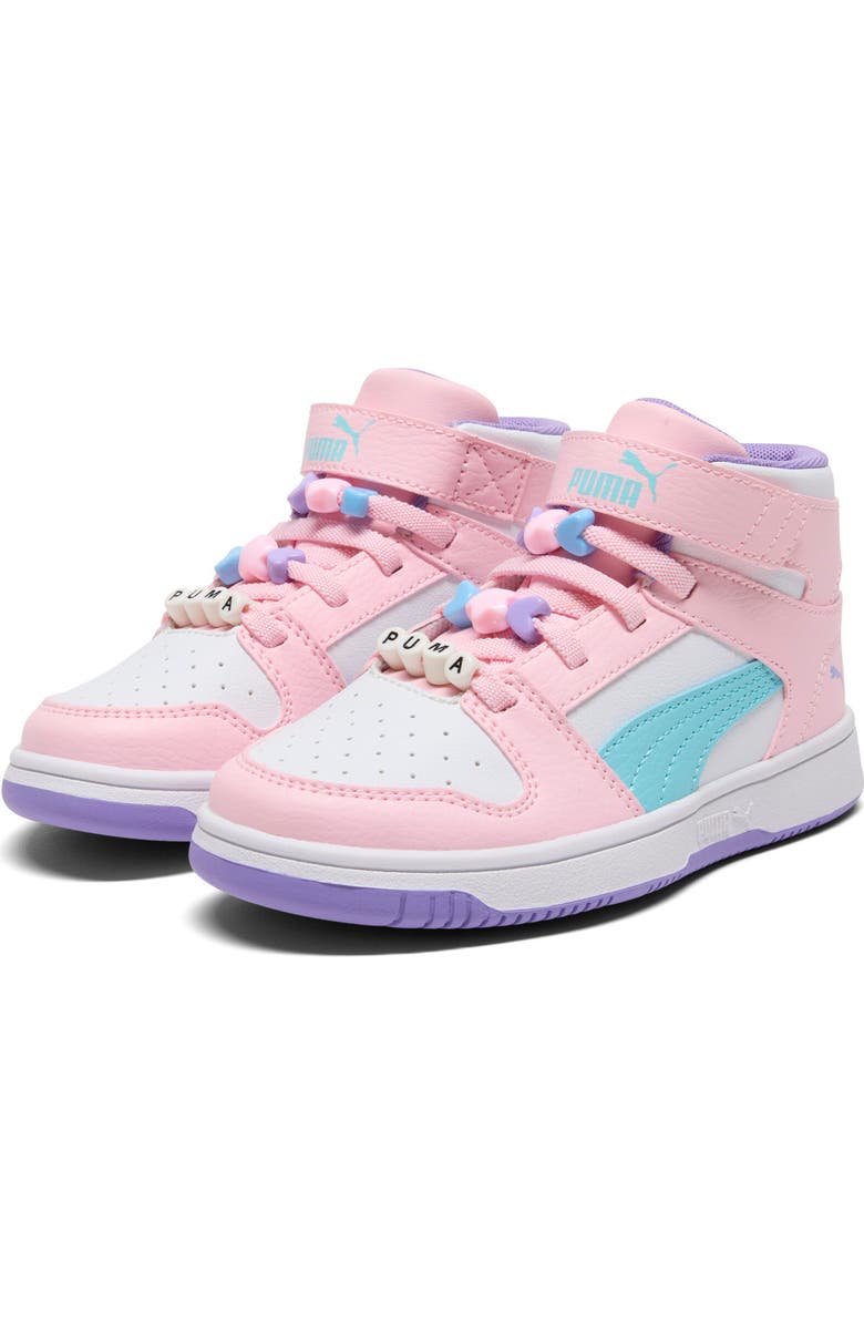 PUMA Kids' Rebound Layup High Top Sneaker, Main, color, Puma White/ Pink/ Aqua
