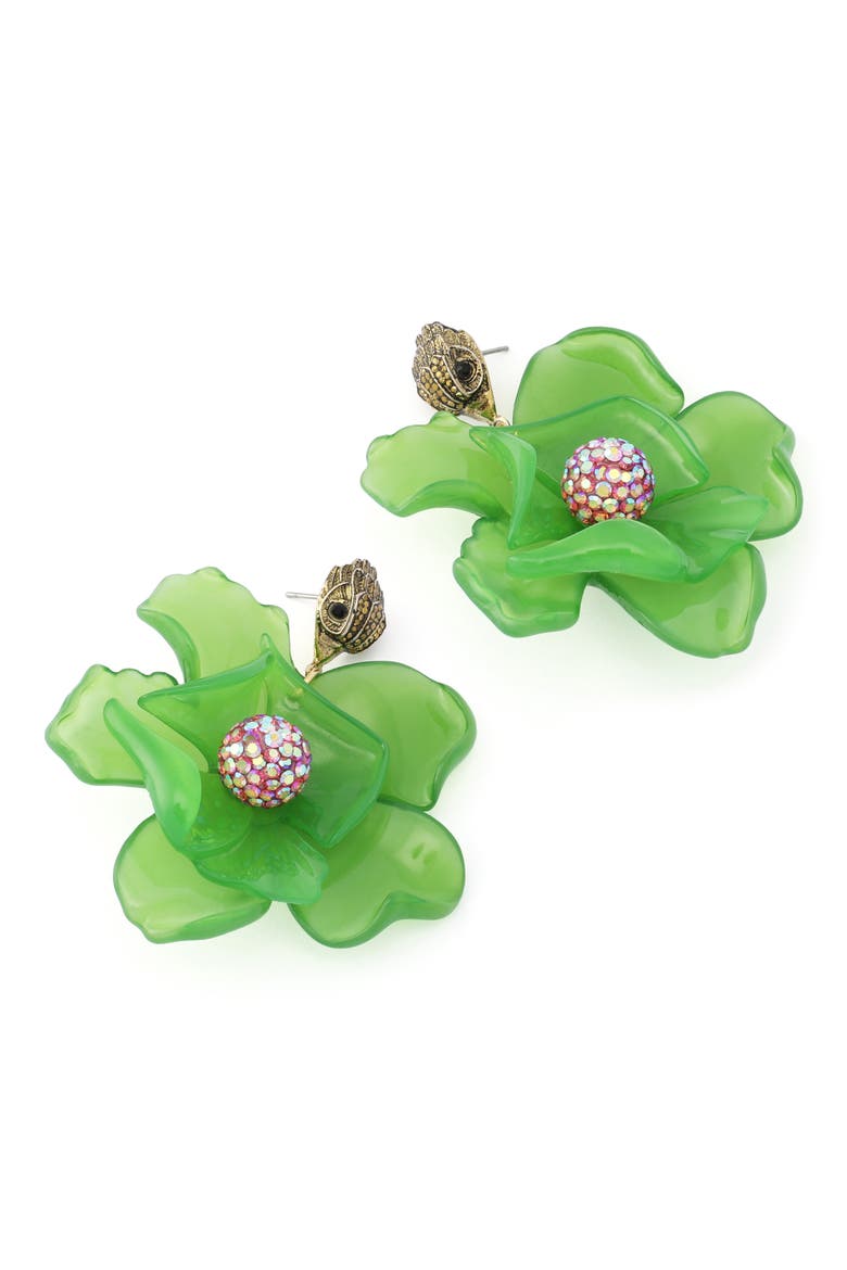 Eagle Resin Flower Statement Drop Earrings, Alternate, color, GREEN