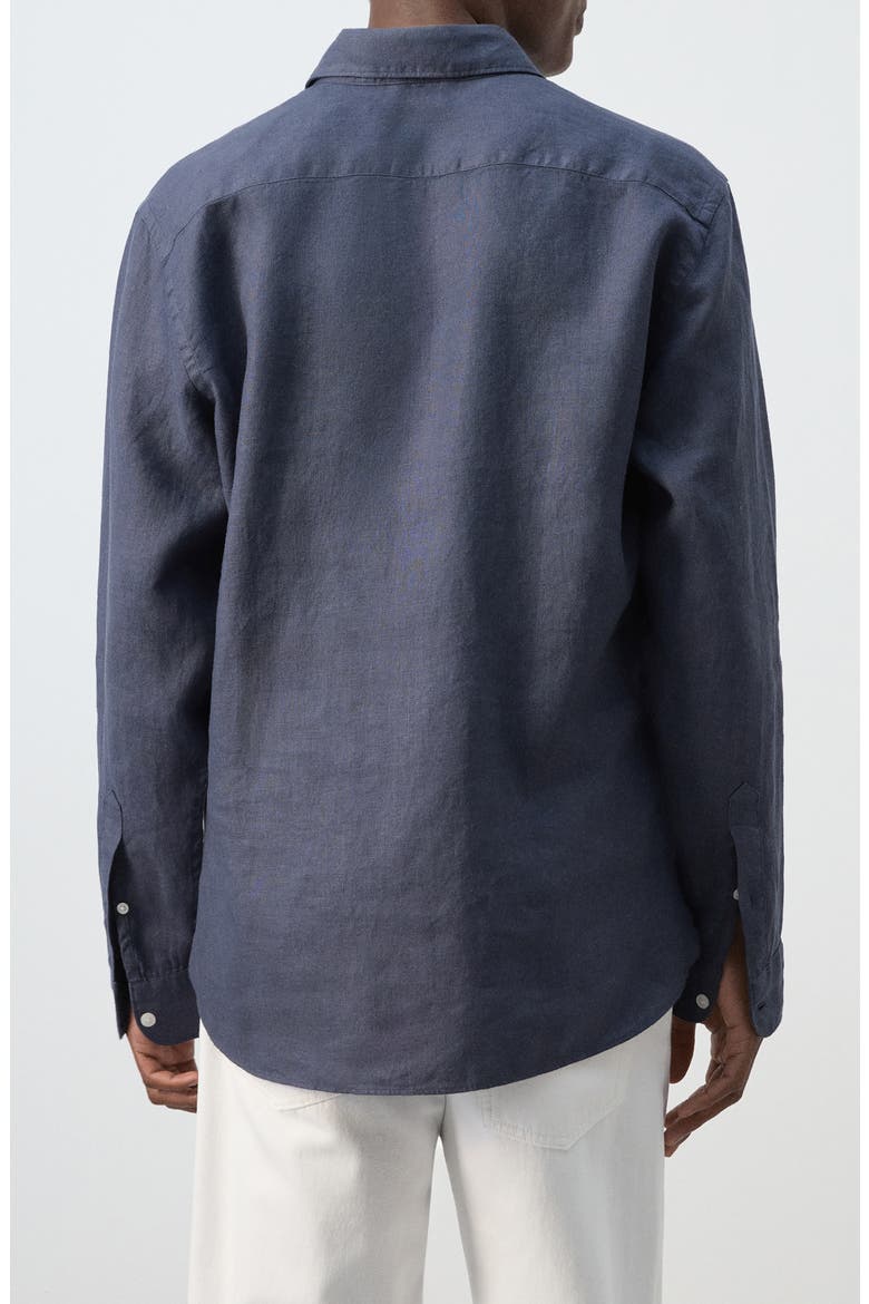 Long Sleeve Linen Polo Shirt, Alternate, color, INDIGO BLUE