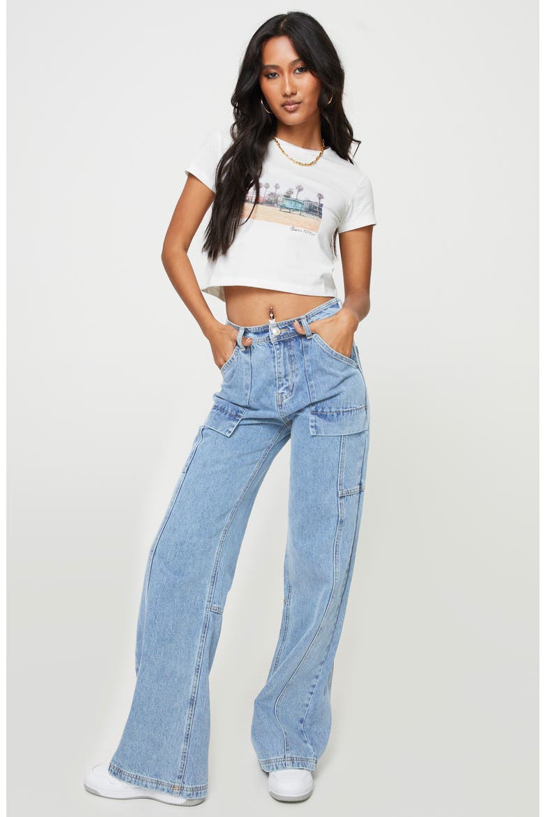 Chad Mid Rise Cargo Jeans, Alternate, color, BLUE