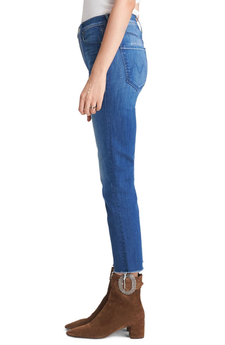 MOTHER The Dazzler High Waist Fray Hem Crop Straight Leg Jeans, Alternate, color,