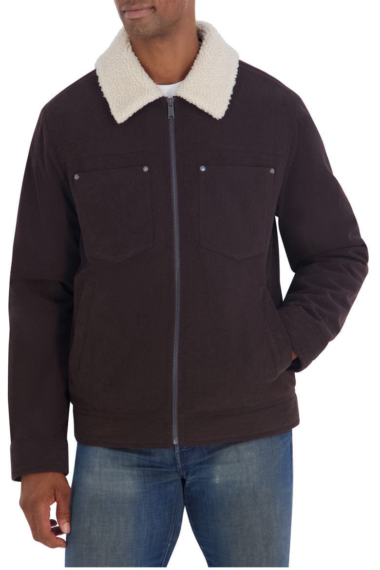 Faux Shearling Collar Corduroy Jacket, Alternate, color, COFFEE BEAN
