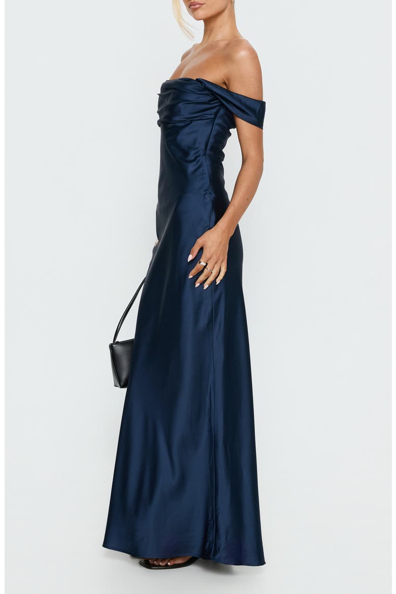 Azura Off the Shoulder Satin Gown, Alternate, color, NAVY