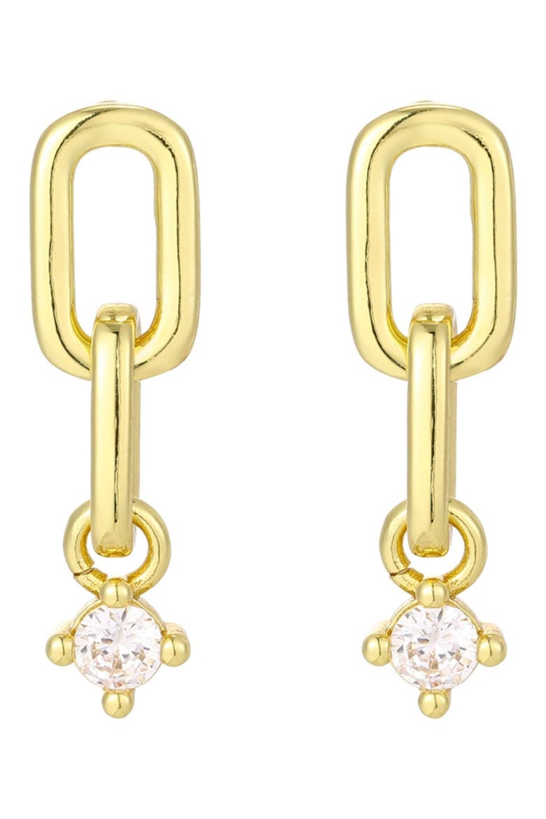 14K Gold Plated Cubic Zirconia Paper Clip Link Drop Earrings, Alternate, color, GOLD