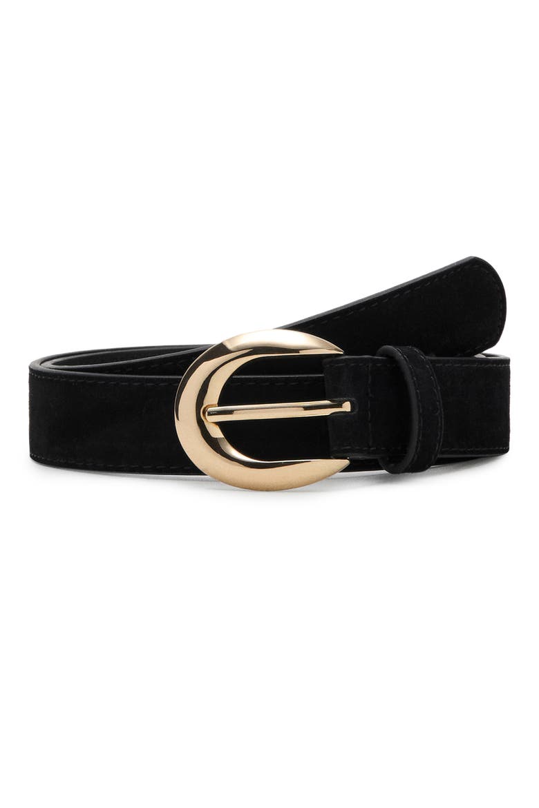 Oval Buckle Suede Belt, Main, color, BLACK