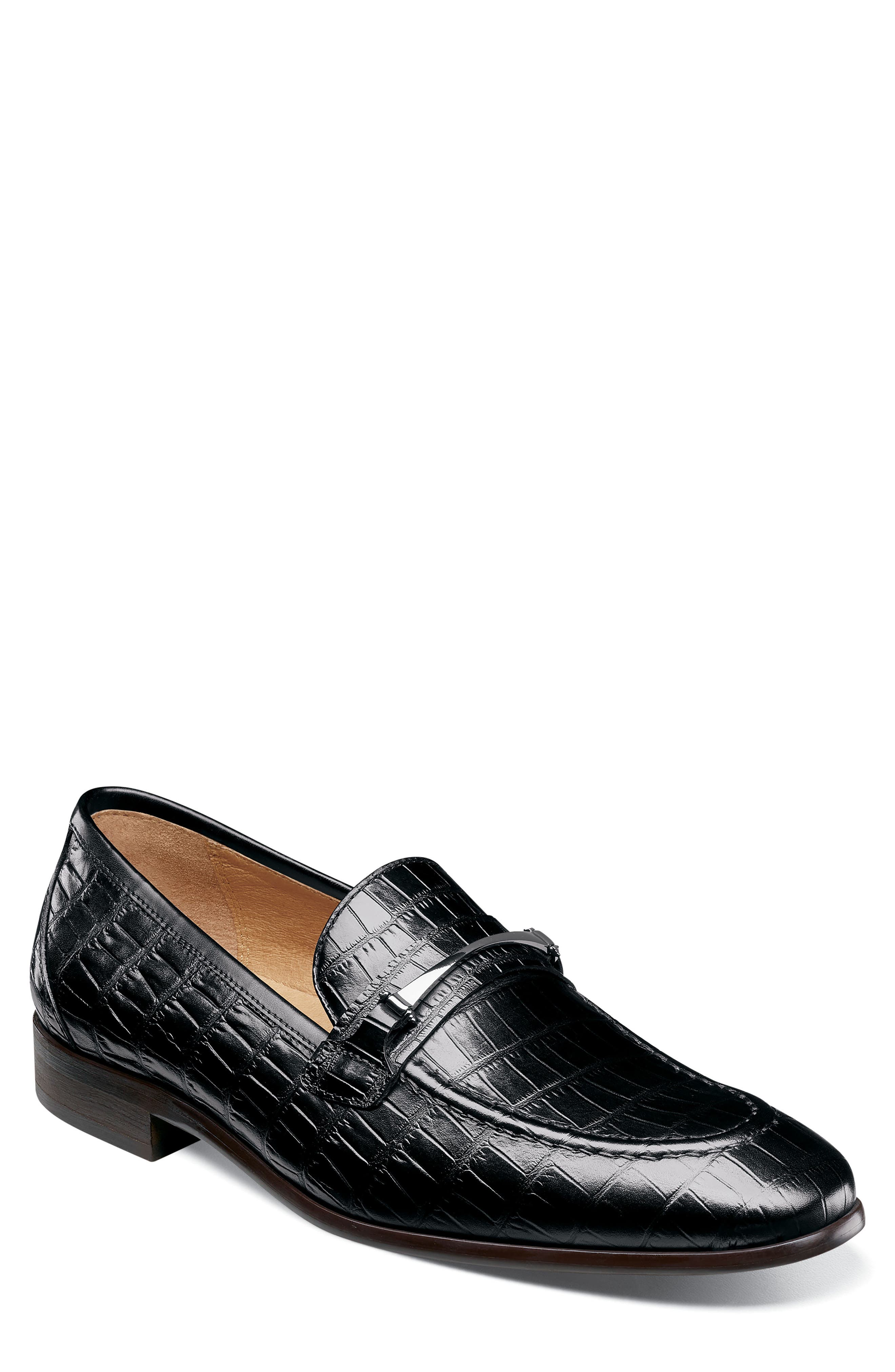 Stacy Adams Ferdinand Croc Embossed Loafer, Main, color, Black