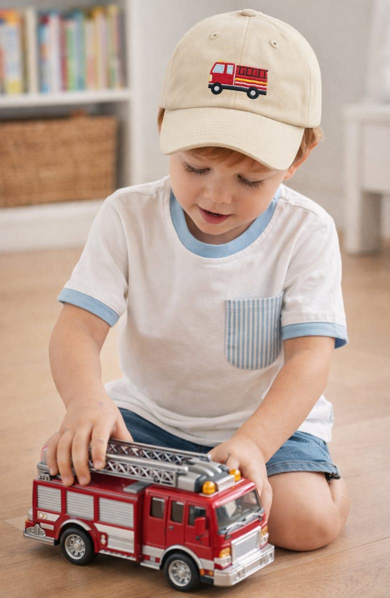 Bits & Bows Firetruck Baseball Hat, Alternate, color, Khaki