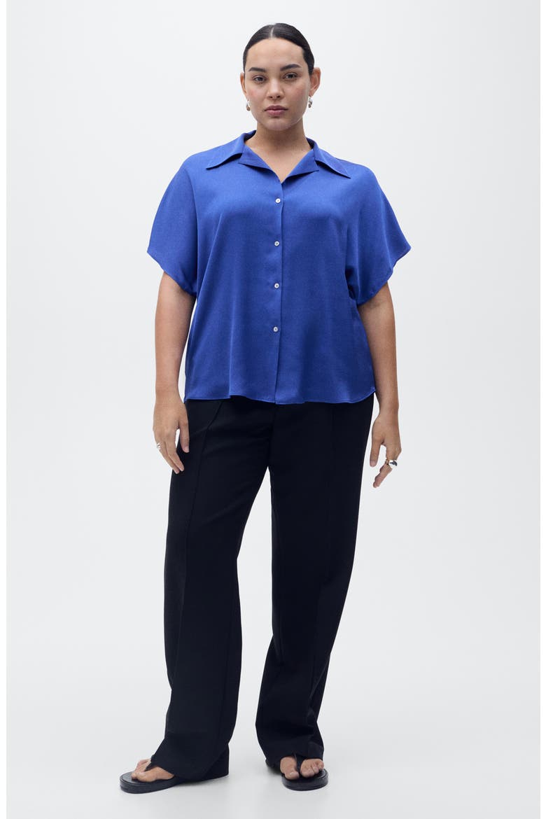 Short Sleeve Satin Button-Up Shirt, Alternate, color, NIGHT BLUE