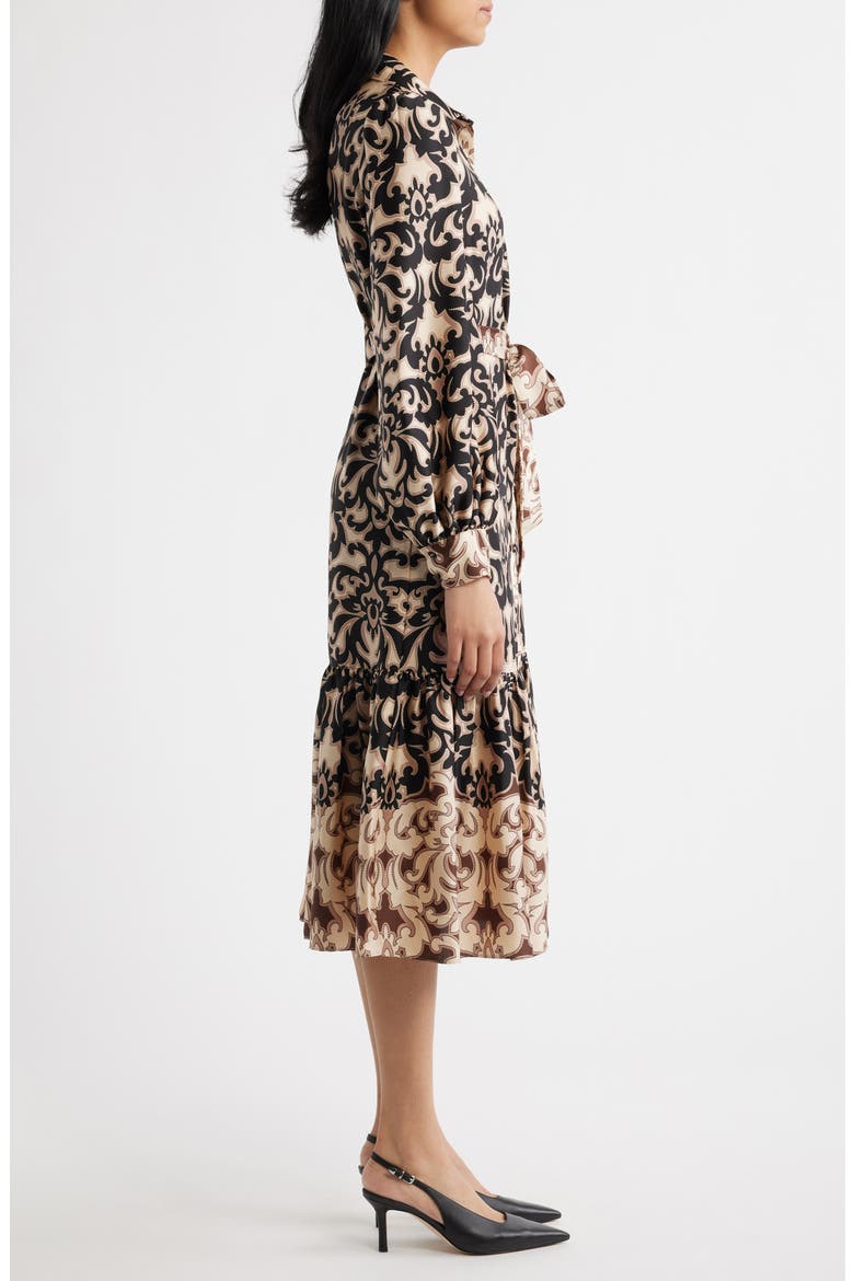 Print Tie Waist Midi Shirtdress, Alternate, color, BLACK/BROWN