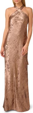 Adrianna Papell Foiled Trumpet Gown