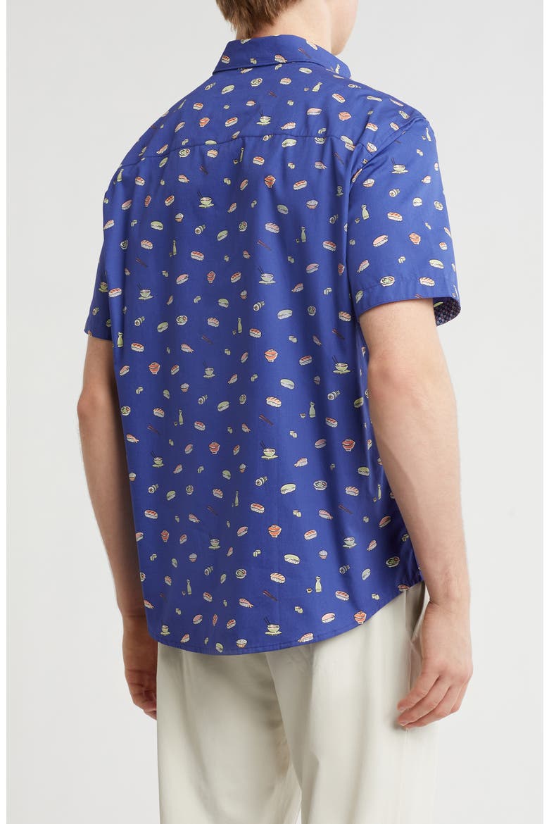 Sushi Print Short Sleeve Cotton Button-Down Shirt, Alternate, color, NAVY