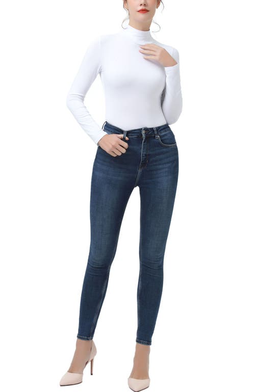 Kimi & Kai Women's Turtleneck Long Sleeve Bodysuit Top In White