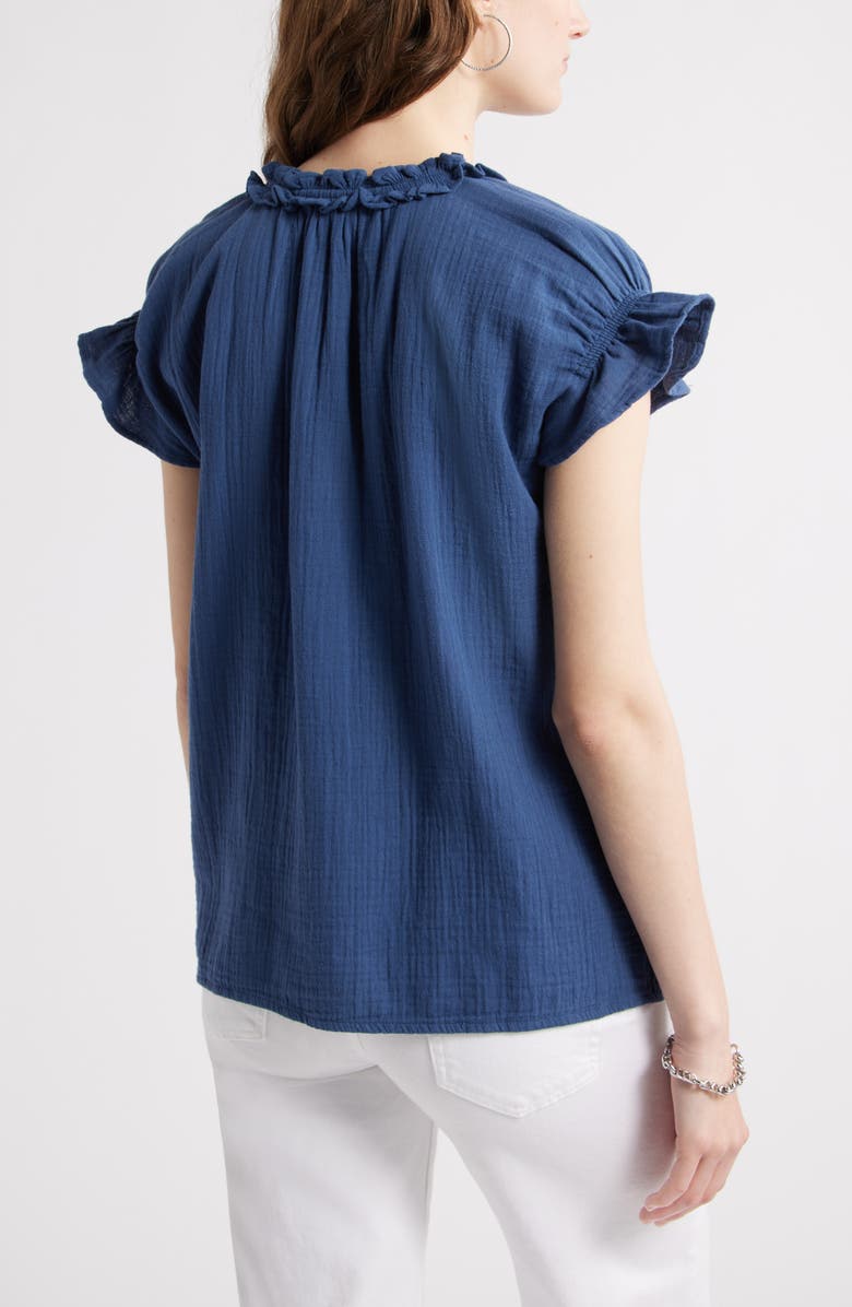 Caslon<sup>®</sup> Ruffle Cotton Gauze Top, Alternate, color, Navy Denim