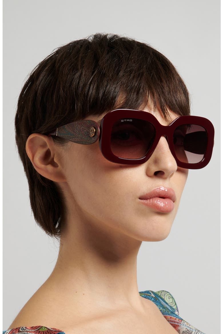 52mm Gradient Rectangular Sunglasses, Alternate, color, BURGUNDY/ BROWN