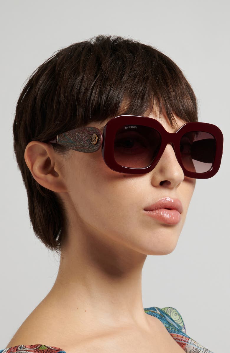 Etro 52mm Gradient Rectangular Sunglasses, Alternate, color, Burgundy/ Brown