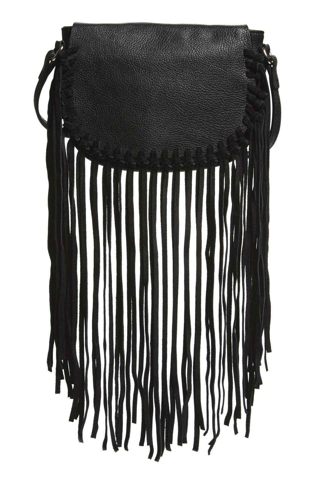Street Level Fringe Faux Leather Crossbody Bag, Main, color, 