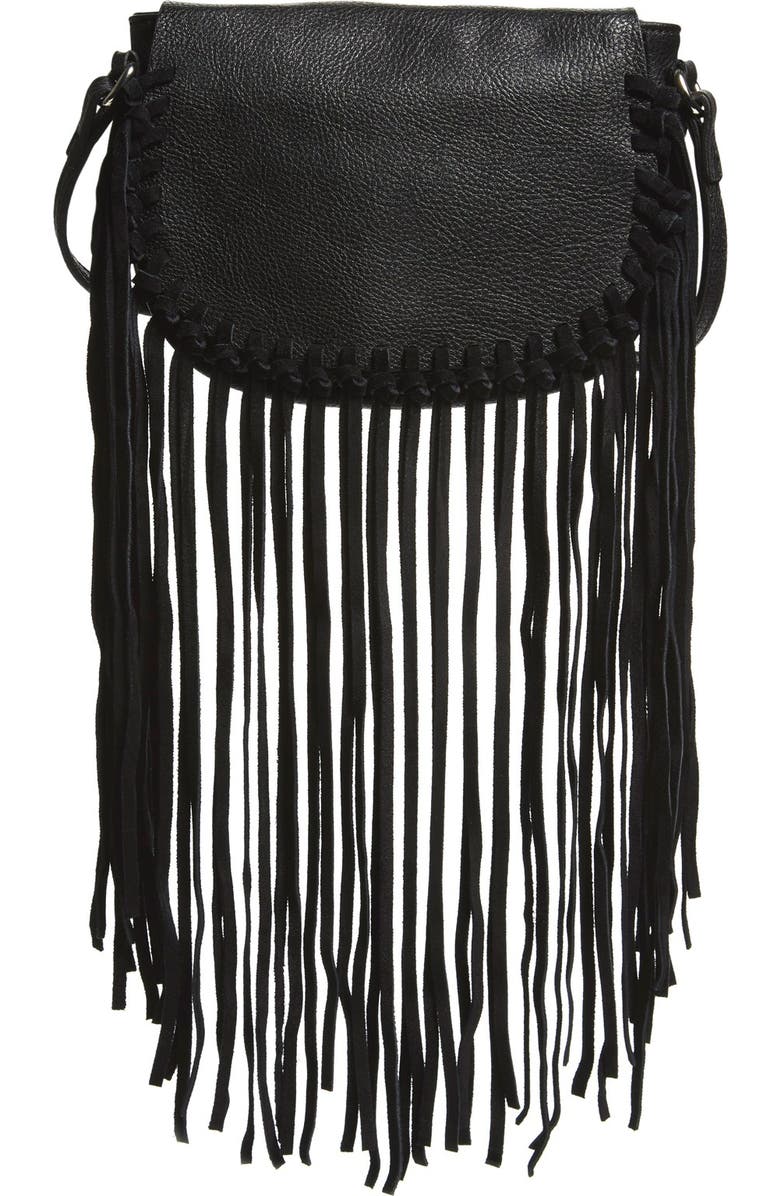 Street Level Fringe Faux Leather Crossbody Bag, Main, color,