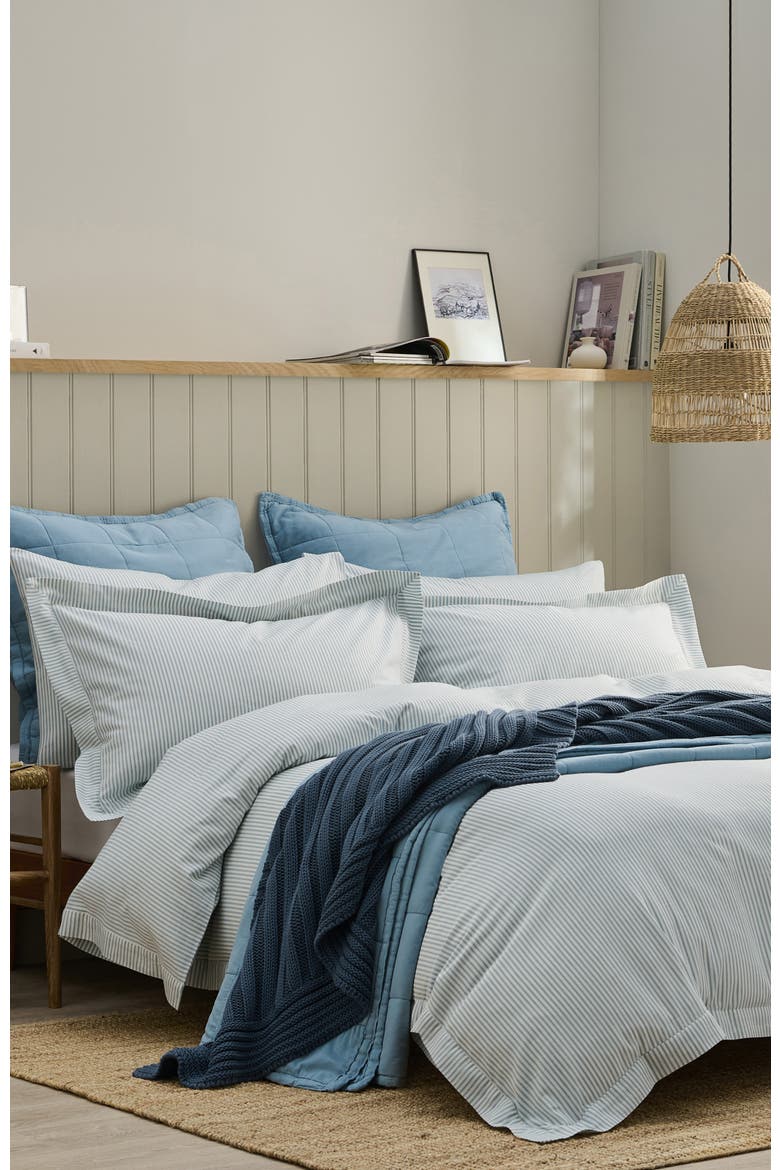 Ticking Stripe Soft Cotton Twill Duvet Cover Sets, Alternate, color, Blue