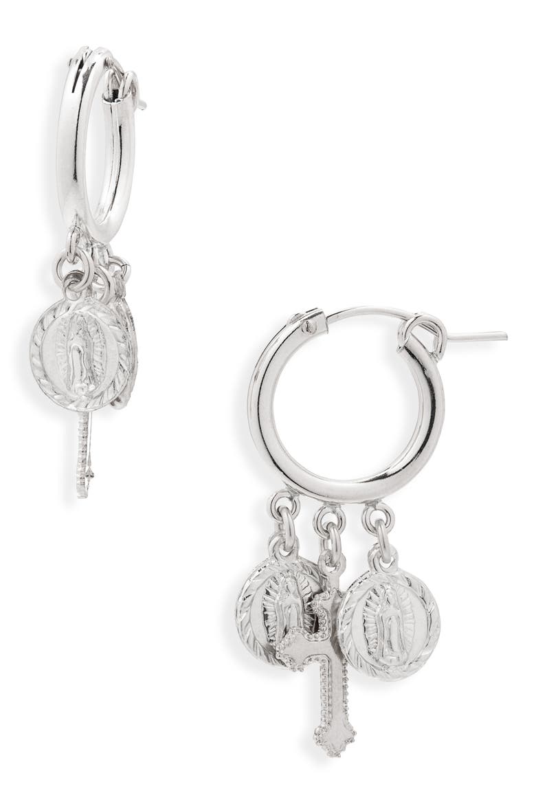 Hail Mary Charm Drop Earrings, Main, color, SILVER