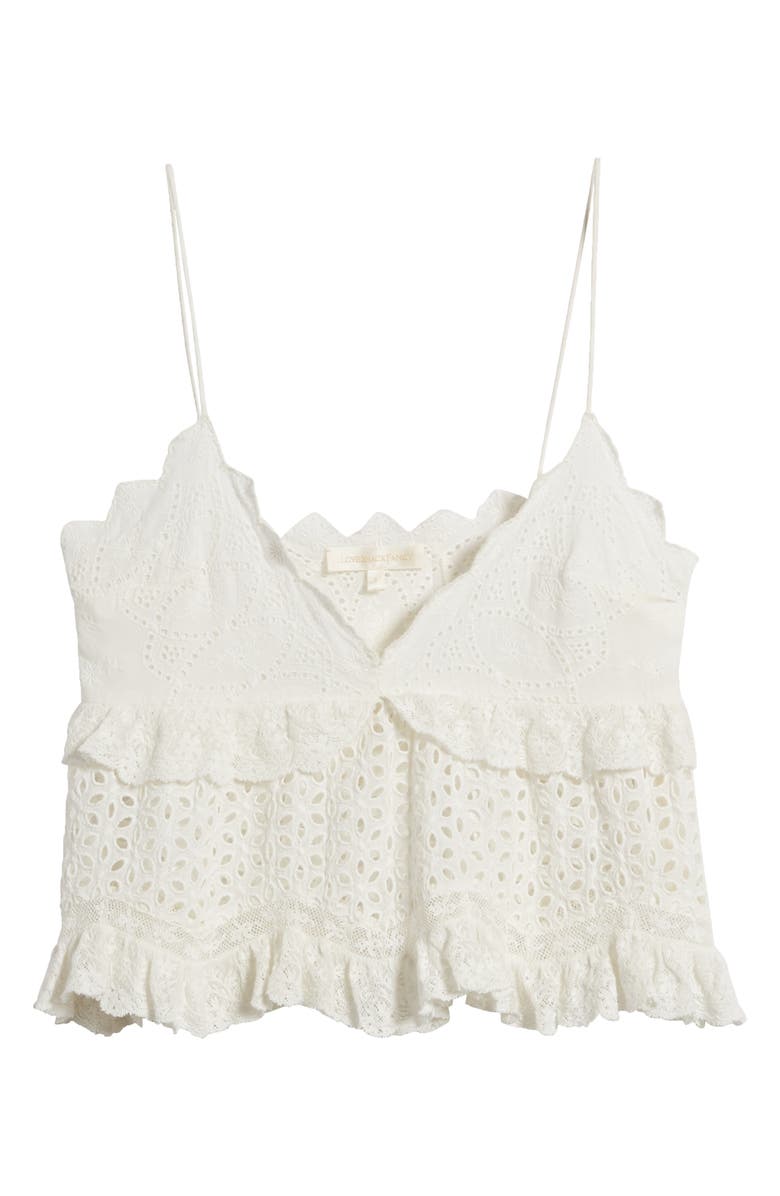LoveShackFancy Senta Embroidered Eyelet Cotton Crop Peplum Top, Alternate, color, 