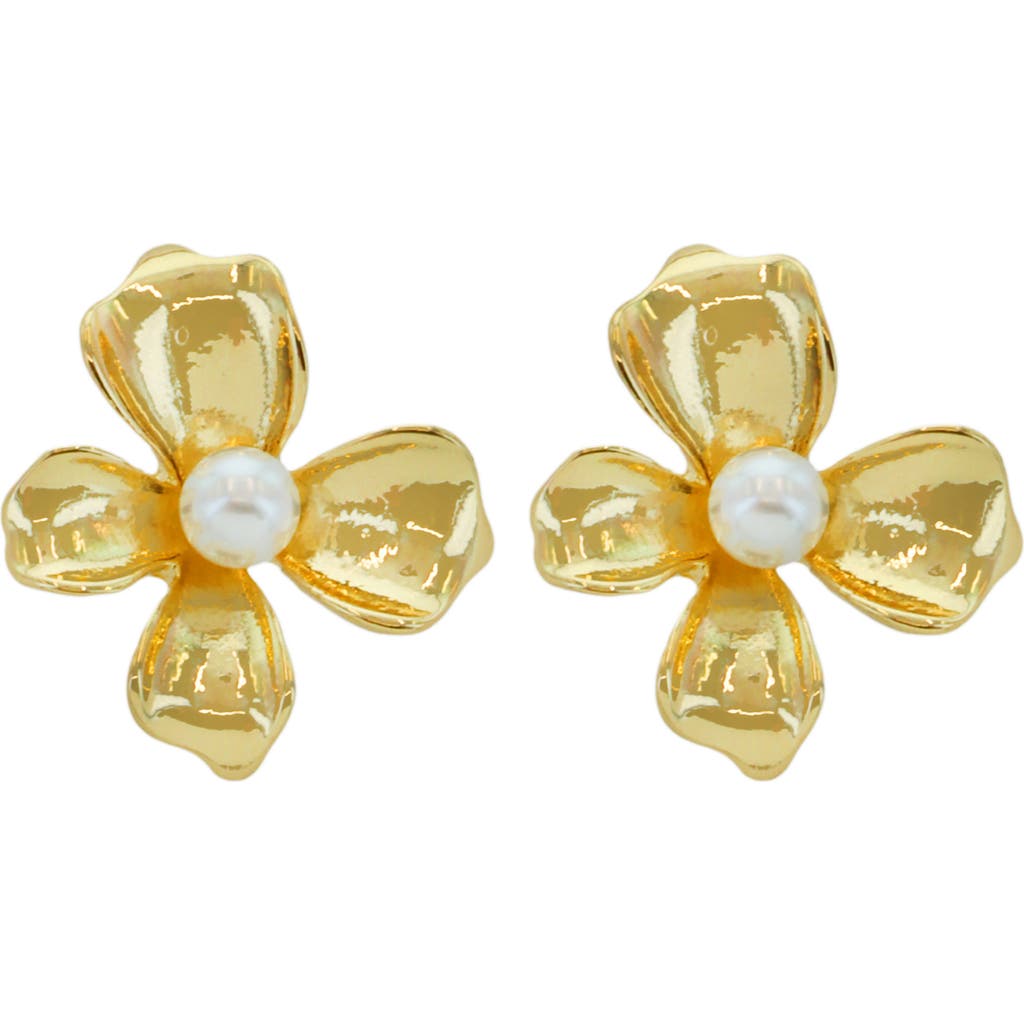 Panacea Faux Pearl Flower Stud Earrings In White