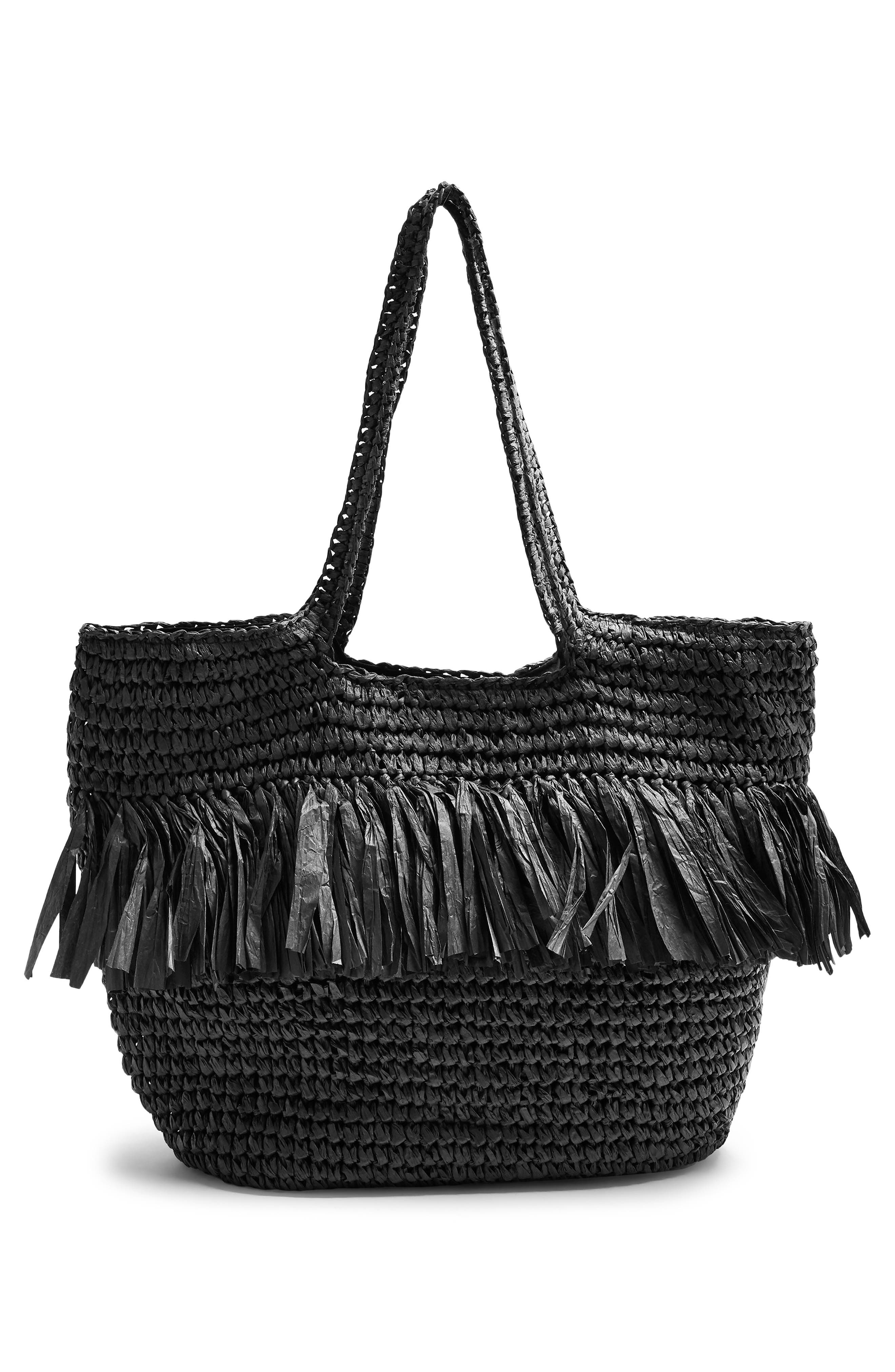 Topshop Fenn Fringe Straw Tote, Main, color, 