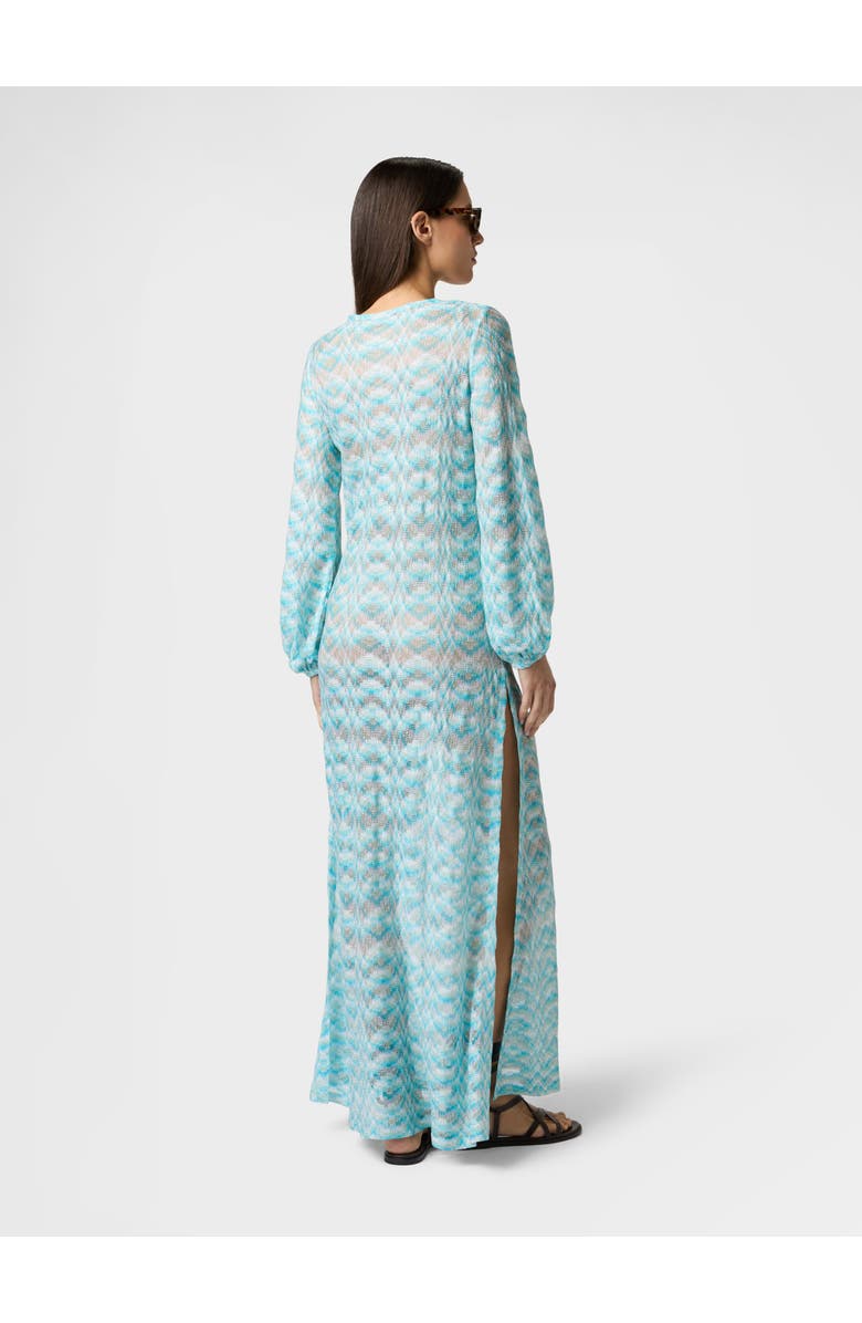 Missoni Long-sleeved Cover-up Dress In Shaded Lamé Viscose, Alternate, color, White & Light Blue
