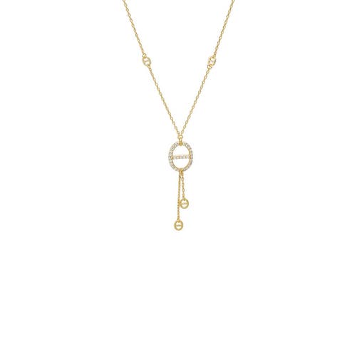 Pave Mariner Charm Pendant Lariat Necklace