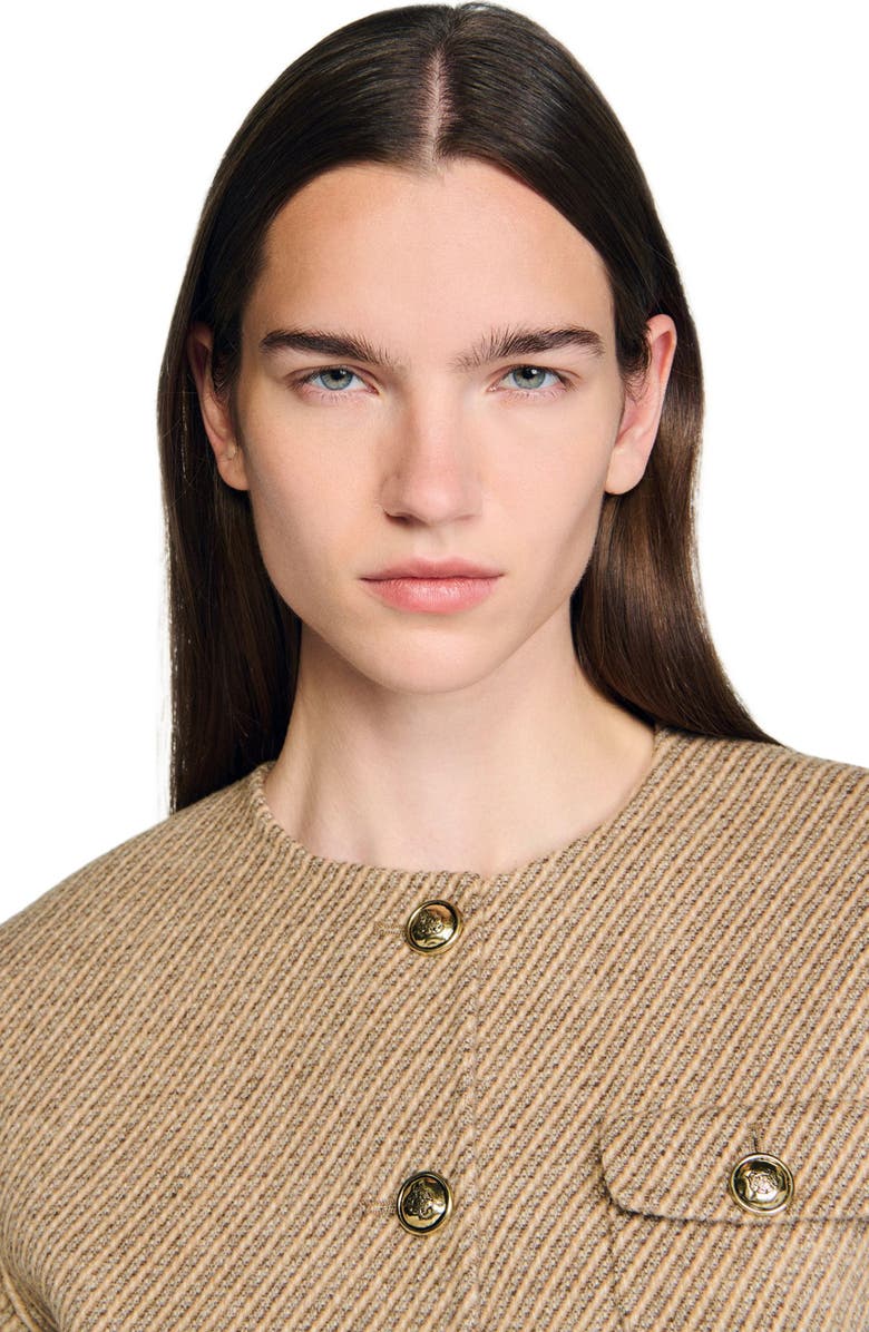 SANDRO Cropped button-down jacket, Alternate, color, Beige