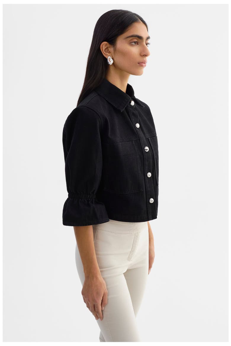 Carolina D | Denim Ruffle Sleeve Jacket, Alternate, color, Black