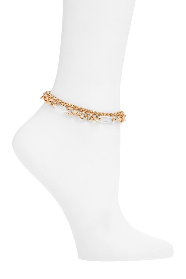 Set of 2 Two Tone Chain Link Anklets, Main, color, GOLD-SILVER