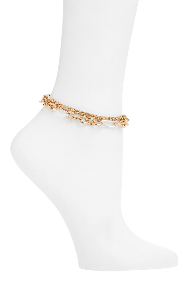 Open Edit Set of 2 Two Tone Chain Link Anklets, Main, color, Gold-Silver