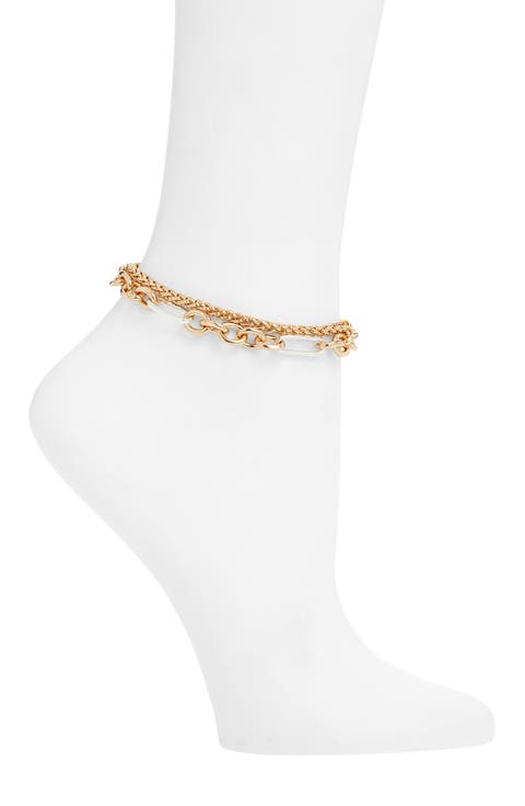 Set of 2 Two Tone Chain Link Anklets