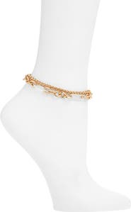 Open Edit Set of 2 Two Tone Chain Link Anklets