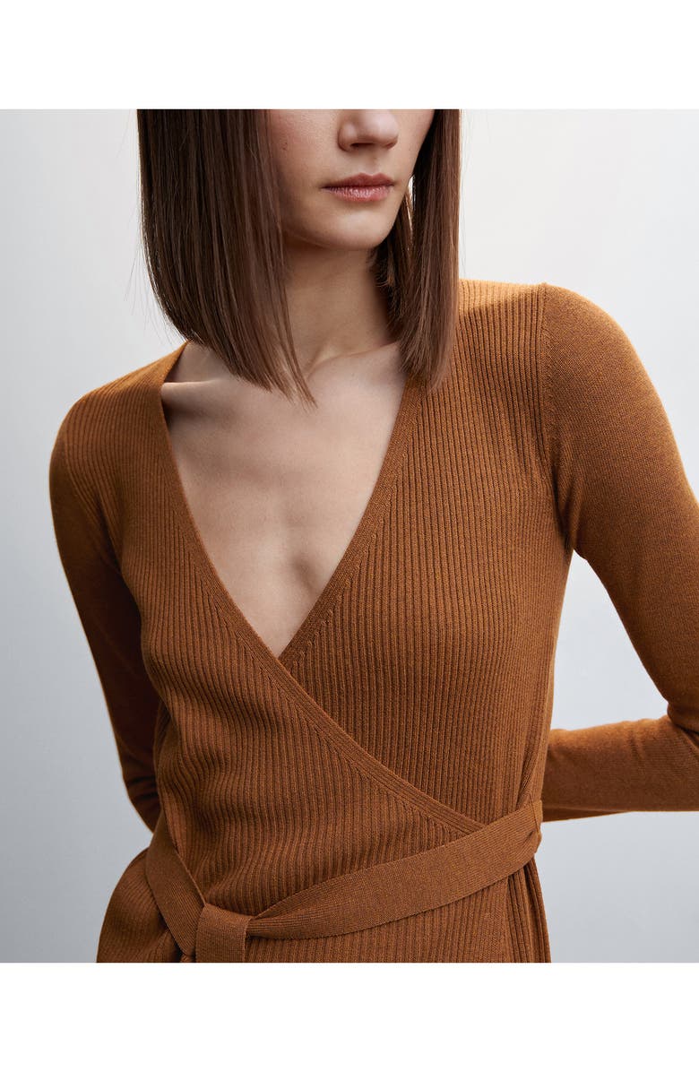 MANGO Long Sleeve Faux Wrap Sweater Dress, Alternate, color, 