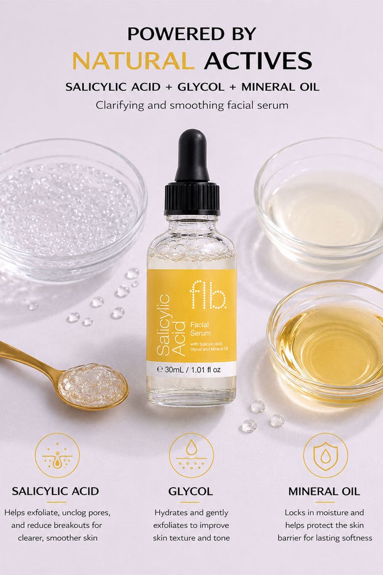 Salicylic Acid Facial Serum 30ml for Acne & Blemishes, Large Pores, Alternate, color, White