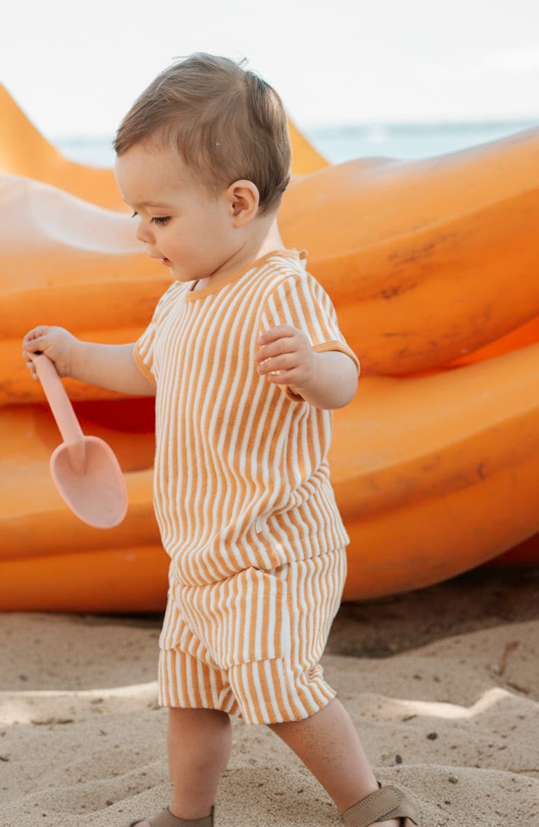 Petit Lem Stripe Terry T-Shirt & Shorts Set, Alternate, color, Yellow Gold