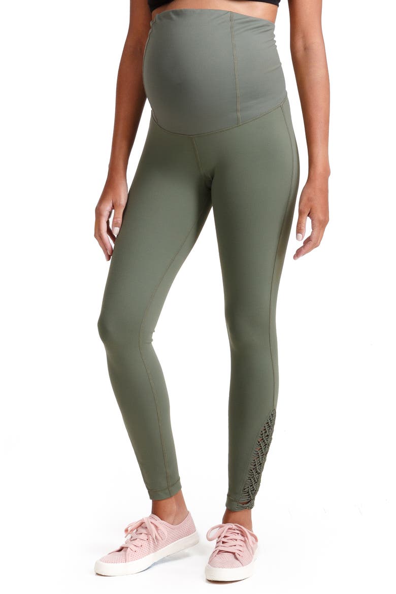 Ingrid & Isabel® Active Maternity Leggings with Macramé Detail, Main, color, OLIVE