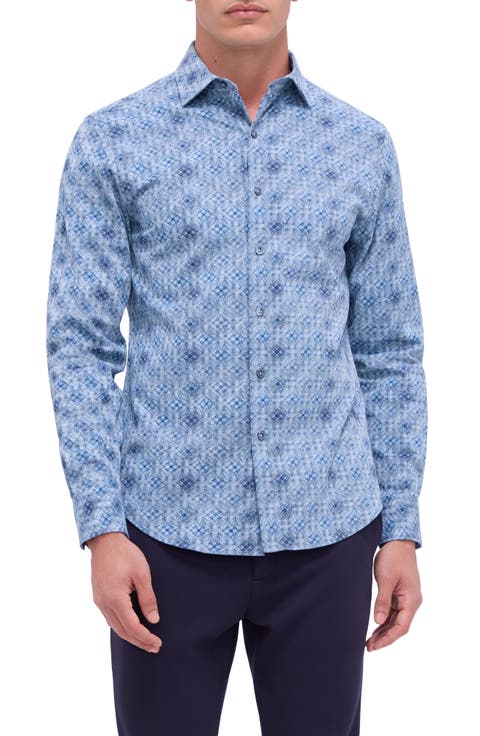 Axel Shaped Fit Stretch Cotton Button-Up Shirt
