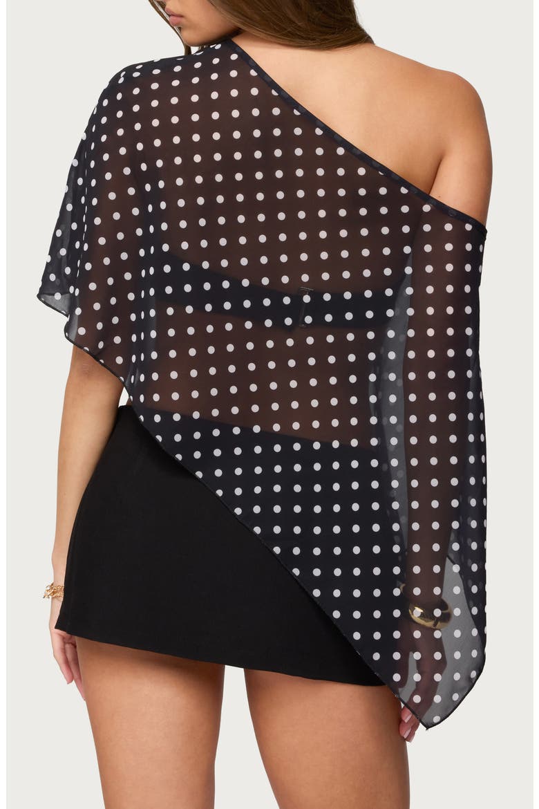 Asymmetric Polka Dot Chiffon Poncho, Alternate, color, BLACK-AND-WHITE