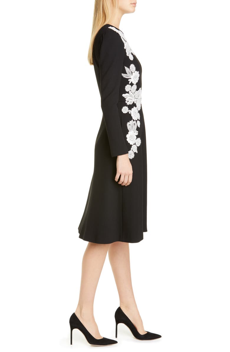 Lela Rose Lace Detail Long Sleeve Midi Dress, Alternate, color, 