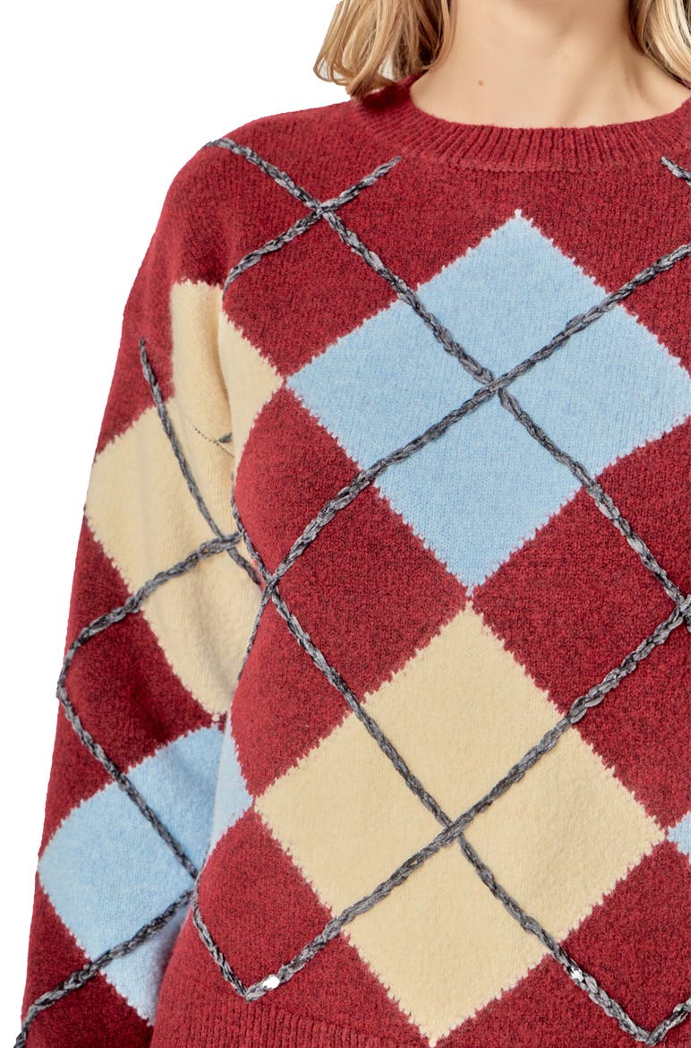 Argyle Sweater, Alternate, color, BURGUNDY MULTI