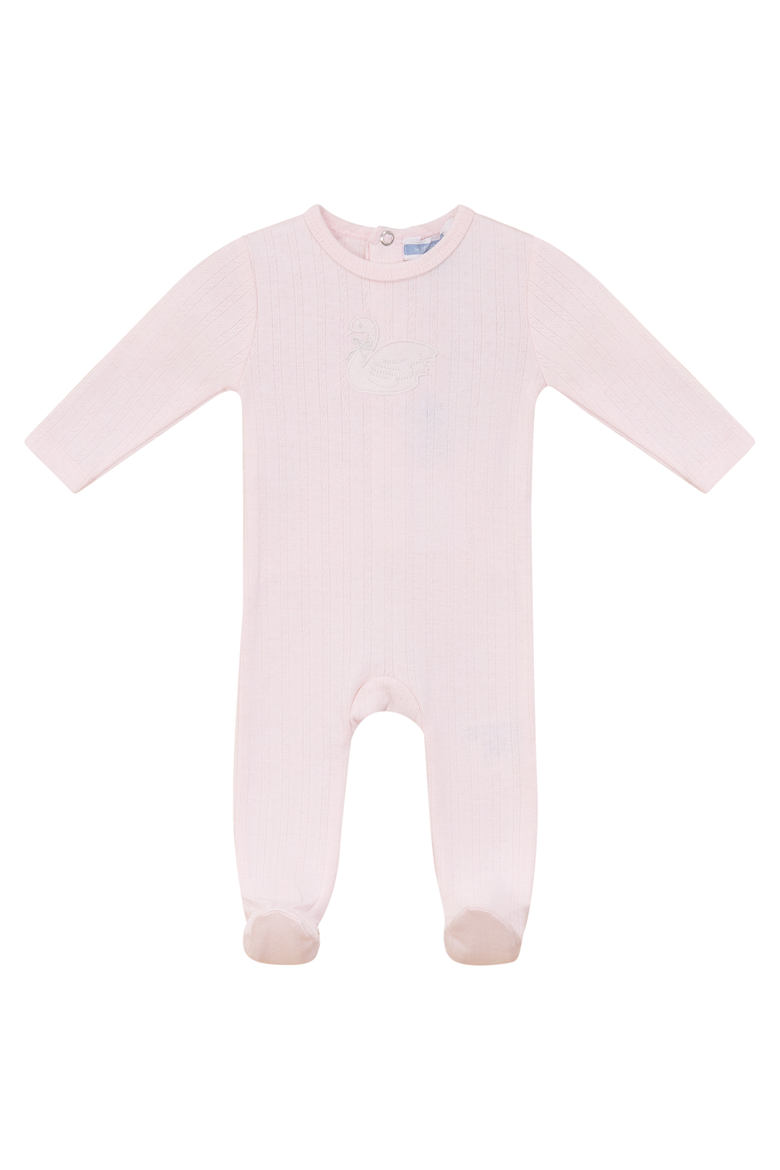 Bird Pointelle Embroidered Long Sleeve Romper, Main, color, Primrose