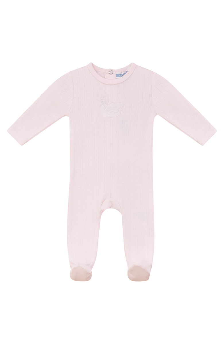 Whipped Cocoa Bird Pointelle Embroidered Long Sleeve Romper, Main, color, Primrose