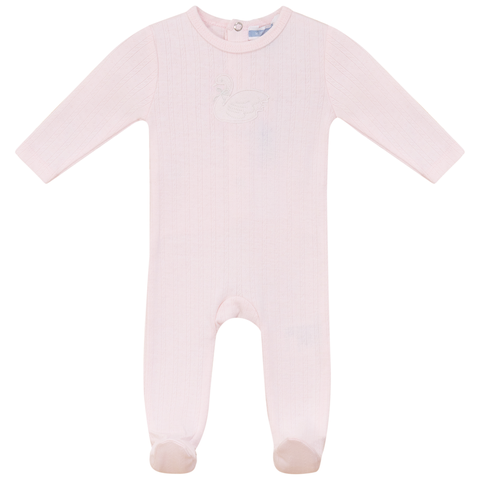Bird Pointelle Embroidered Long Sleeve Romper (Baby)