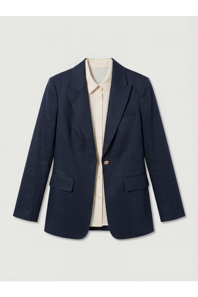 Tailored Linen Single Breasted Blazer, Alternate, color, Navy