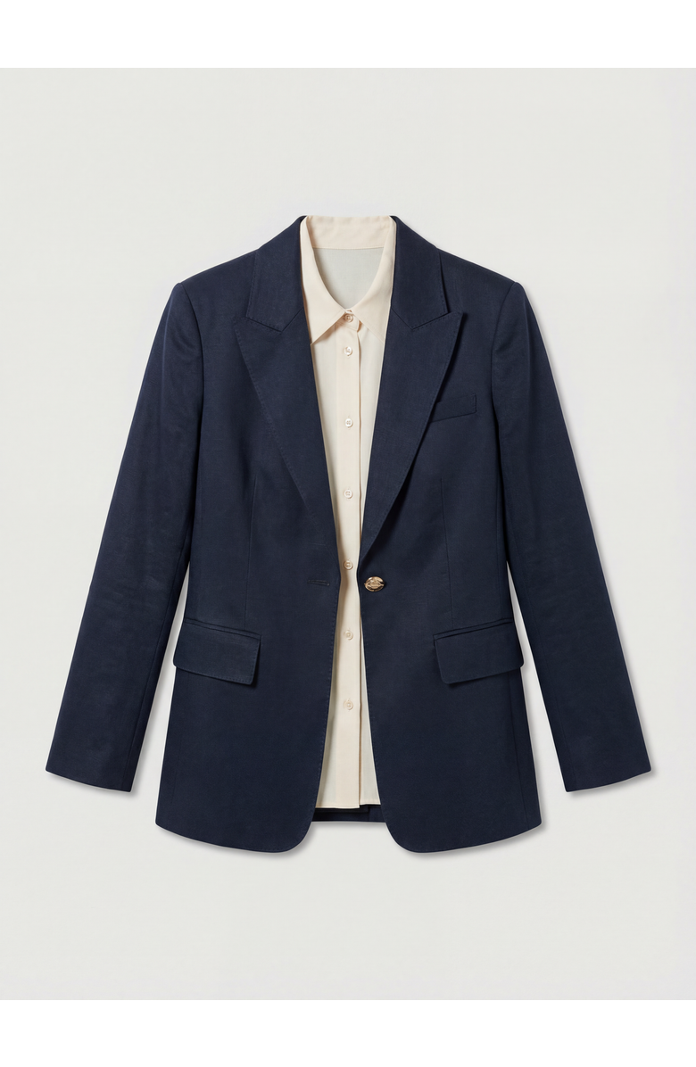 Karen Millen Tailored Linen Single Breasted Blazer, Alternate, color, Navy